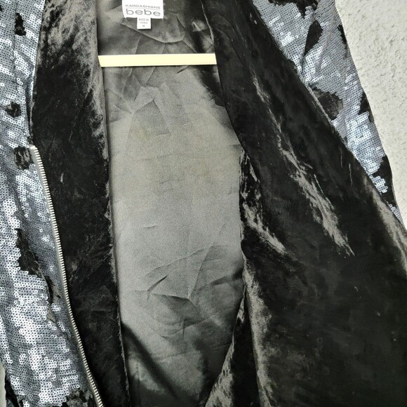 Bebe Kardashian Jacket Blazer M Asymmetric Zipper Sequin Swiftie Moto Mob Wife - Picture 8 of 16